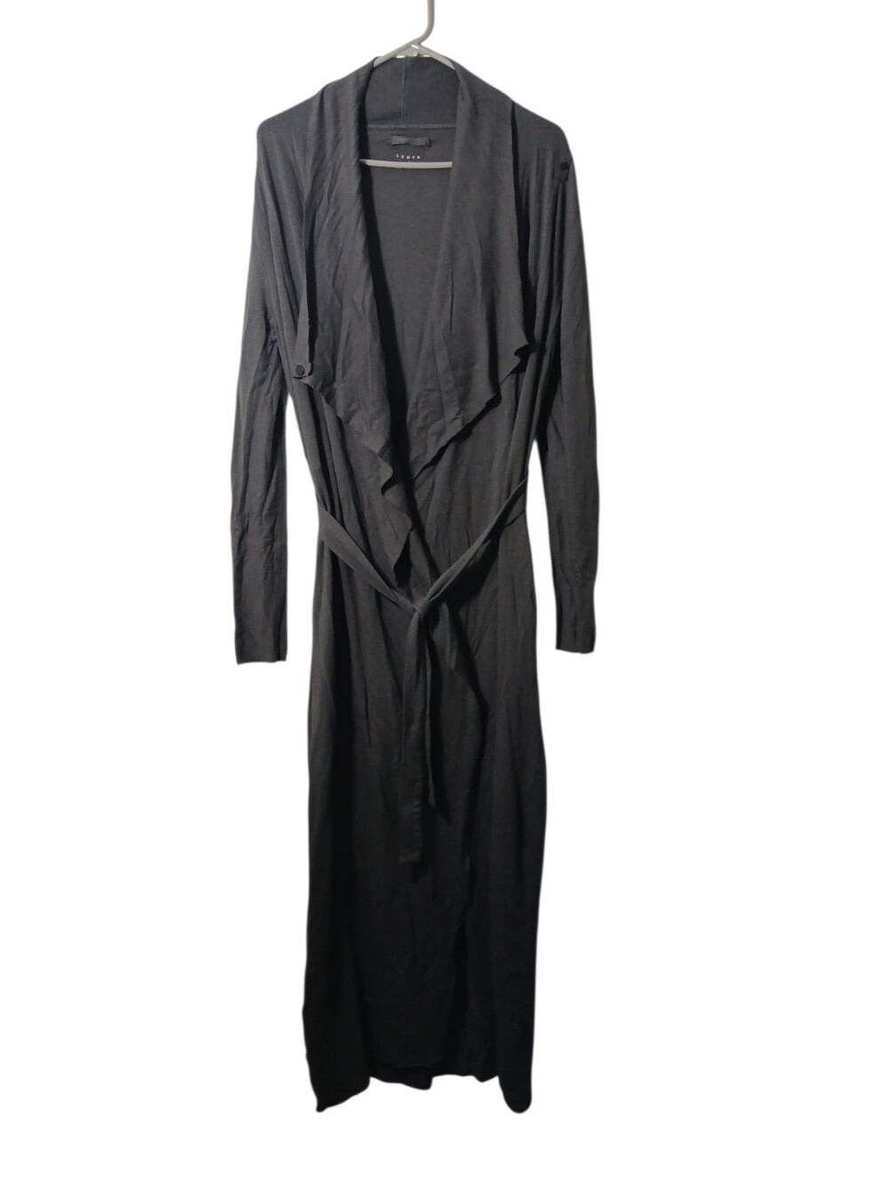 Lunya The Robe in Eclipse Gray Pima Cotton Modal Wrap Maxi Size Medium